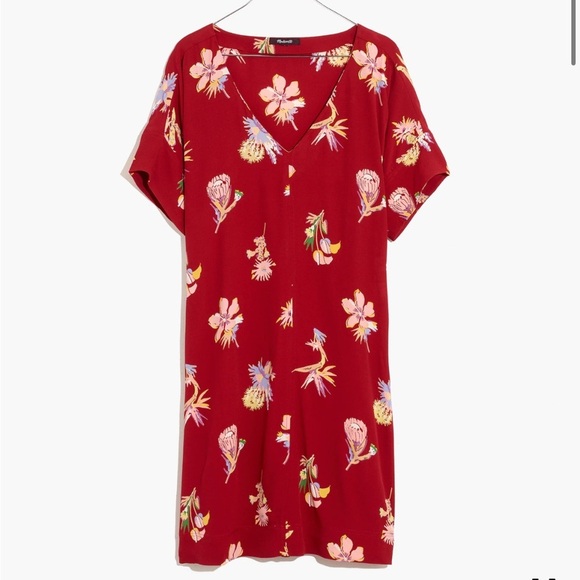 Madewell Novel Floral Red Short Sleeve Mini Dress in Bird of Paradise - Picture 2 of 11